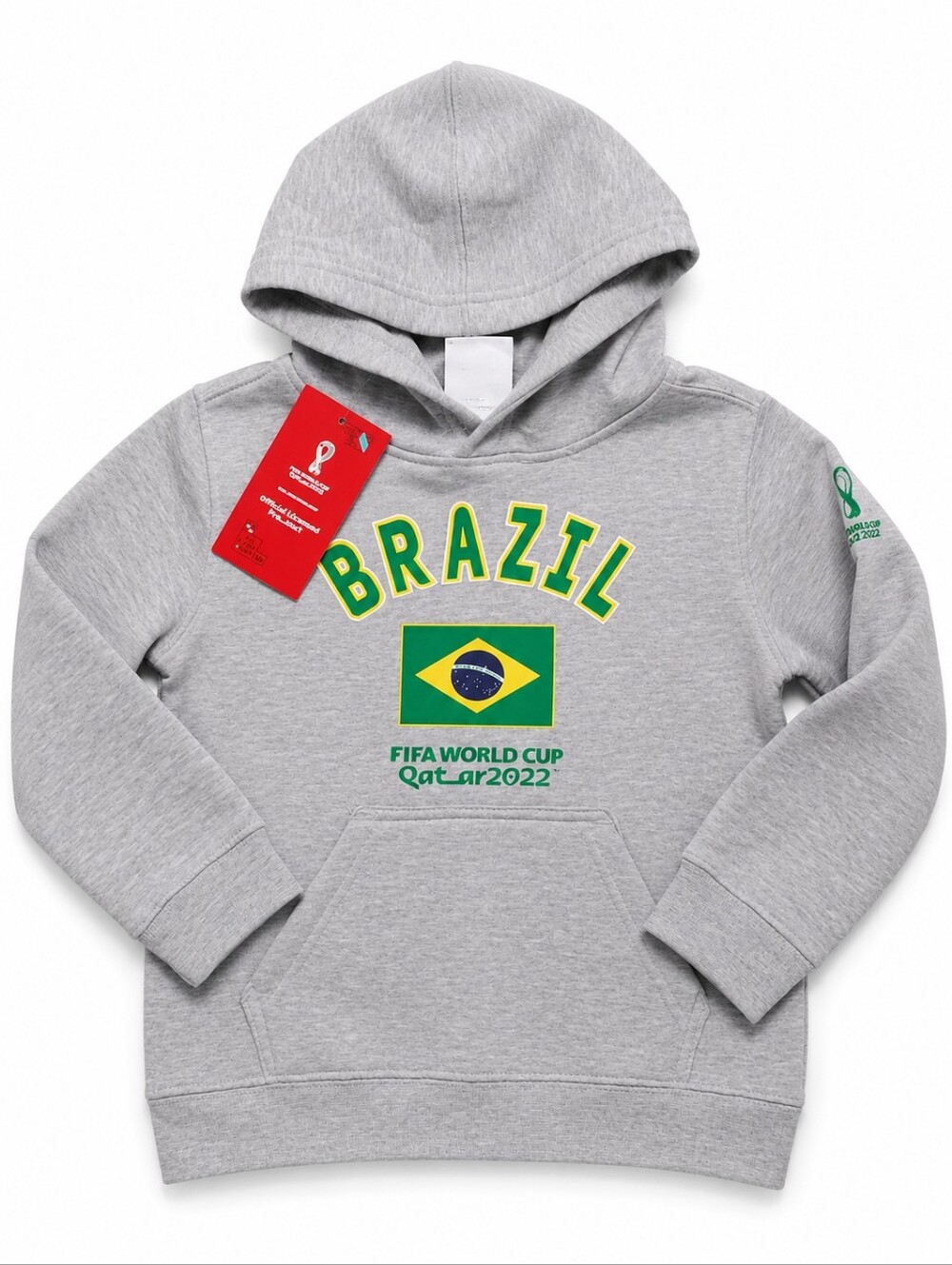 FIFA World Cup Qatar 2022 Brazil Hoodie Boys Size 5/6 Official Licensed Gray NWT